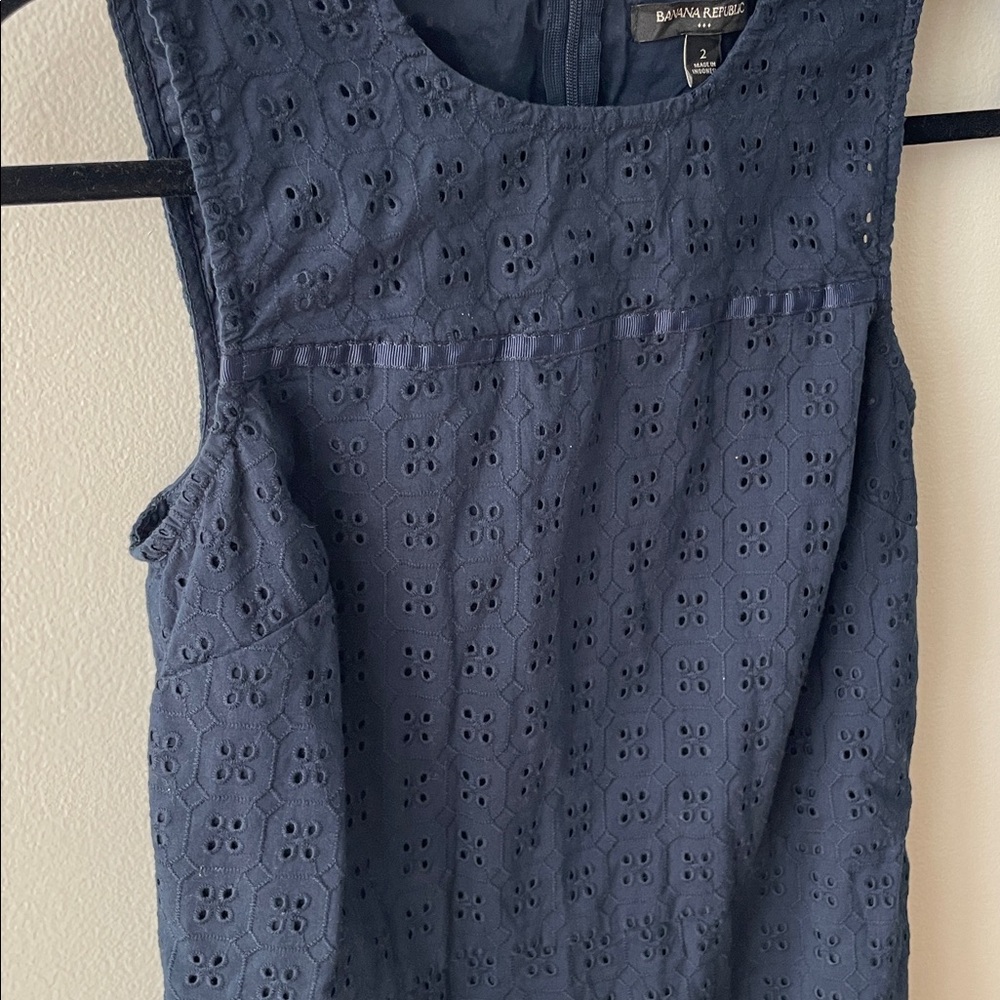Banana Republic Navy Sleeveless Navy Blue Eyelet Mini Dress - Picture 5 of 6